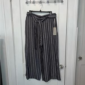 New Joie Striped Tie Front Linen Wide Leg Cropped Pants size L
